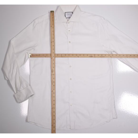 Charles Tyrwhitt White Herringbone Dress Shirt Extra Slim Non Iron (43) 17-36 - Picture 4 of 7